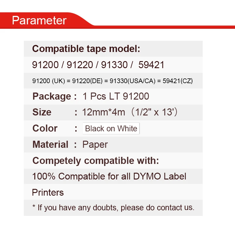 HWDID 91200 12 мм производитель этикеток/Лента Черная на белой бумаге Совместимость для лента Dymo letratag 12 мм 4 м ленты для принтер для этикеток dymo