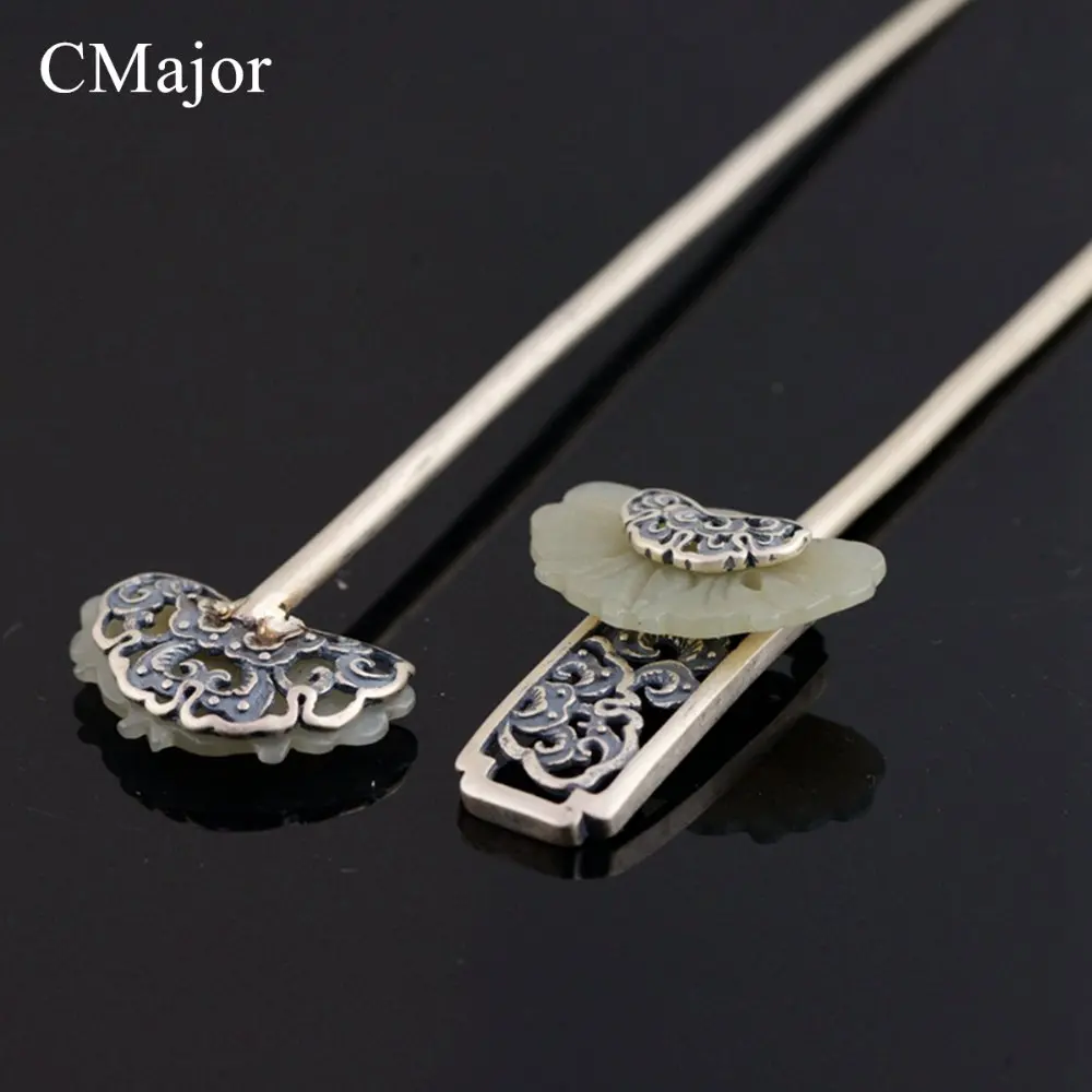 CMajor Two styles Ethnic hair font b jewelry b font vintage silver natural sone hair sticks