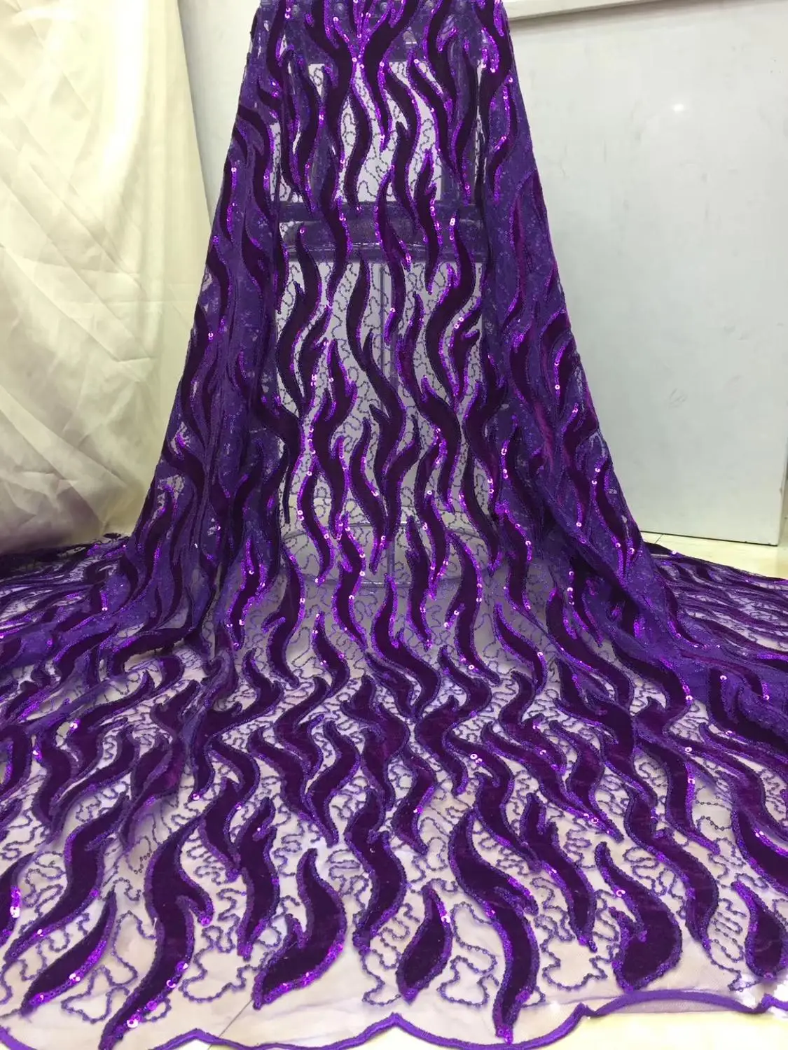 

French lace fabric 5yds/pce purple velvet sequins mesh fabrics women gorgeous luxury party event bright dress asoebi 2019 new