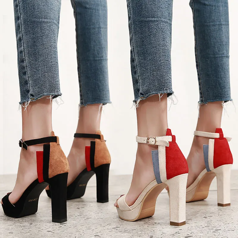 

Buckle Hair Color Waterproof Platform Coarse Sandals Woman