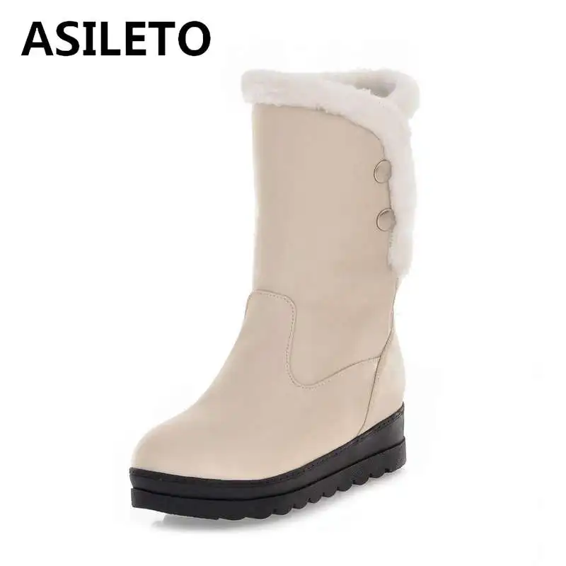 

ASILETO casual footwear flat shoes woman warm fur winter snow boots women rivets ankle booties botas femininas wedge heels bota