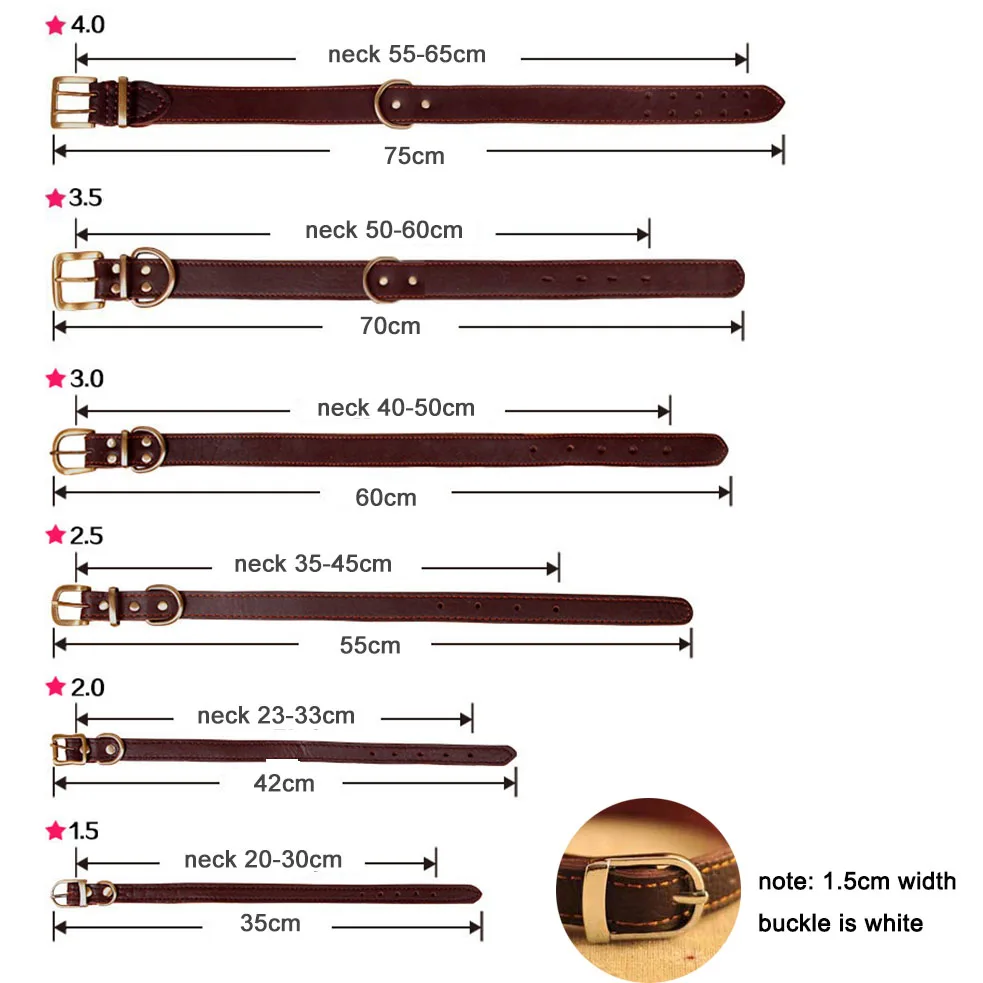 Регулируемый ошейник для больших собак из натуральной кожи для средних и мелких собак, мягкий ошейник для собак с прочной медной пряжкой, красный, коричневый, черный