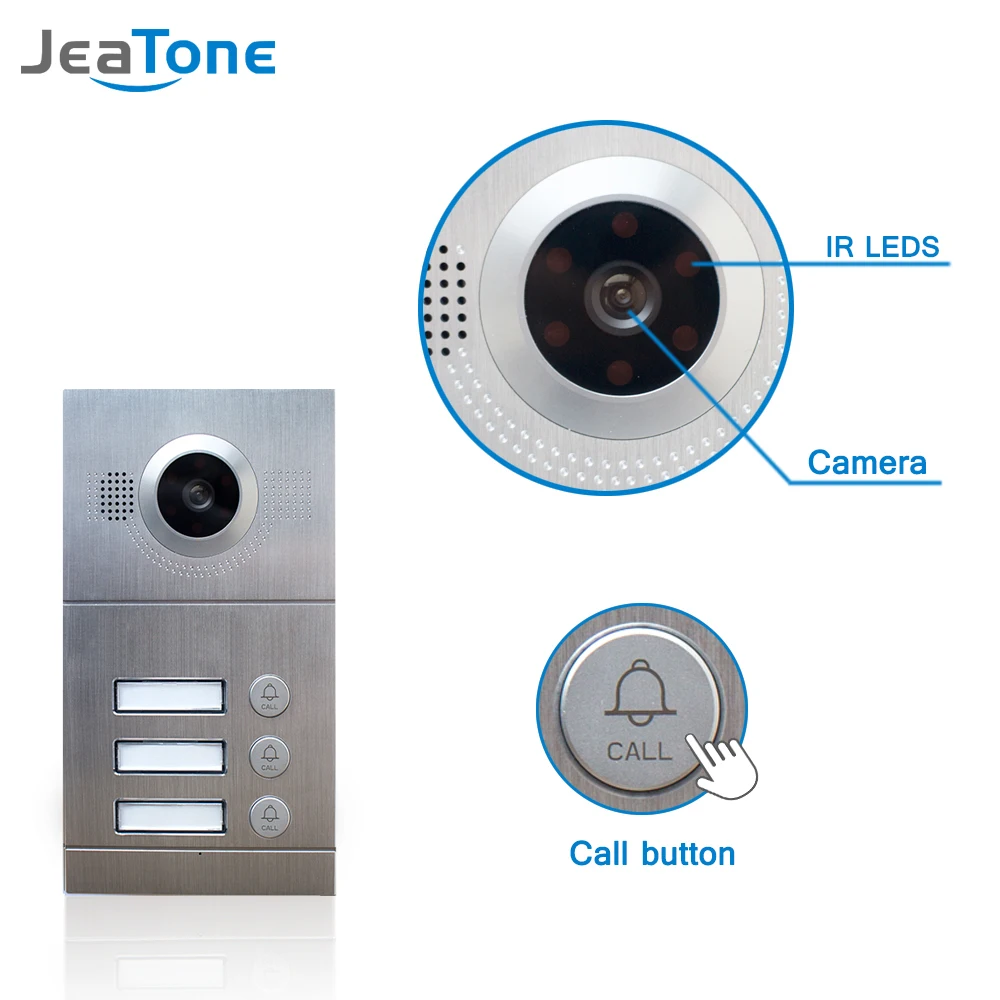 JeaTone Video Door Phone Analog Door Bell IR Camera 1200TVL 3 Buttons Call Panel IP65 Waterproof Door Access Control Panel