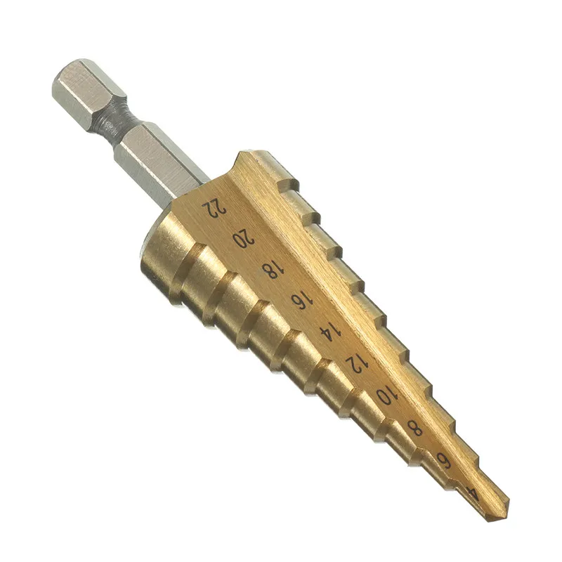 

1PC Hex Titanium Step Cone Drill Bit 4-22MM Hole Cutter HSS 4241 For Sheet Metalworking Wood Drilling Power Tools DT6