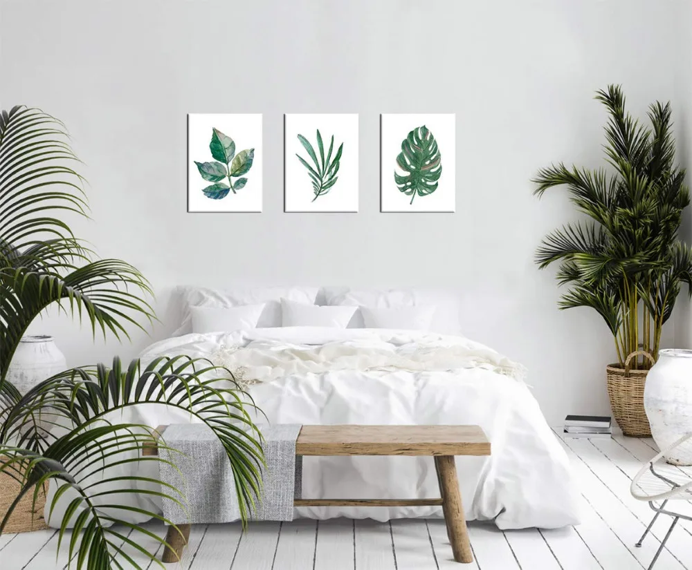 

Canvas Wall Art Green Leaf Simple Life Painting 3 Pieces Framed Canvas Pictures Prints Ready to Hang Drop shipping