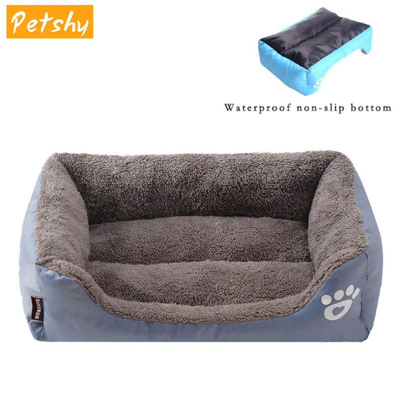 Продажа Petshy Pet диван Собака Кровати Водонепроницаемый дно мягкий флис зимняя теплая кошка кровать Дом маленький средний большой собаки коврик Comfort ...