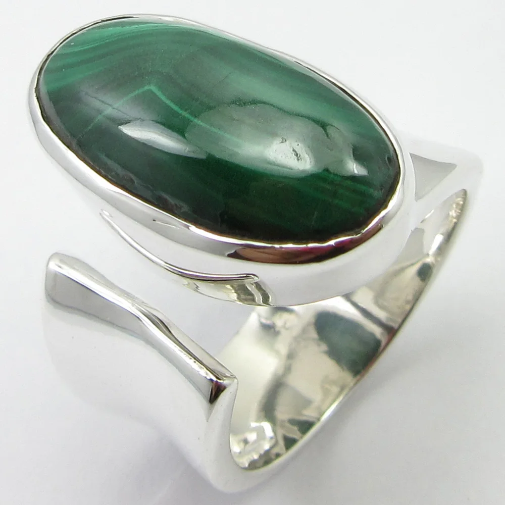 

Silver Oval Cabochon Malachite Ring Size 6.5 Gem Stone New Jewelry Unique Designed