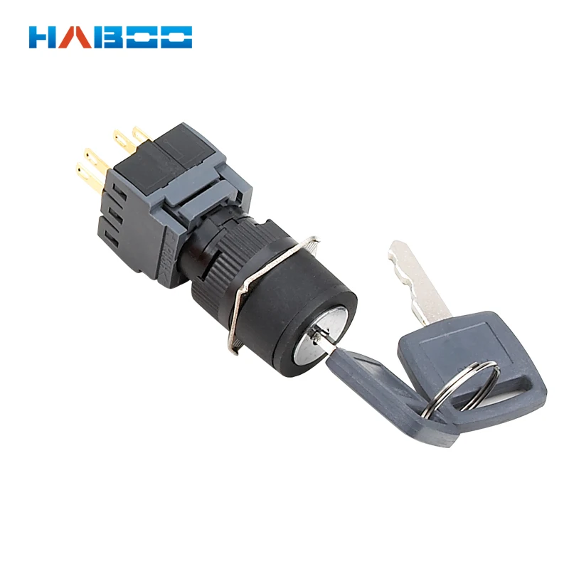 

1PCS packing key switch HABOO dia.16mm 2position key switch 1NO+1NC reset / on-off 5A 250V