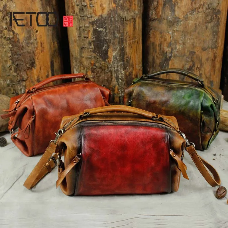 

AETOO 2018 new retro first layer cowhide leather zipper three-dimensional fashion handbag diagonal shoulder bag female