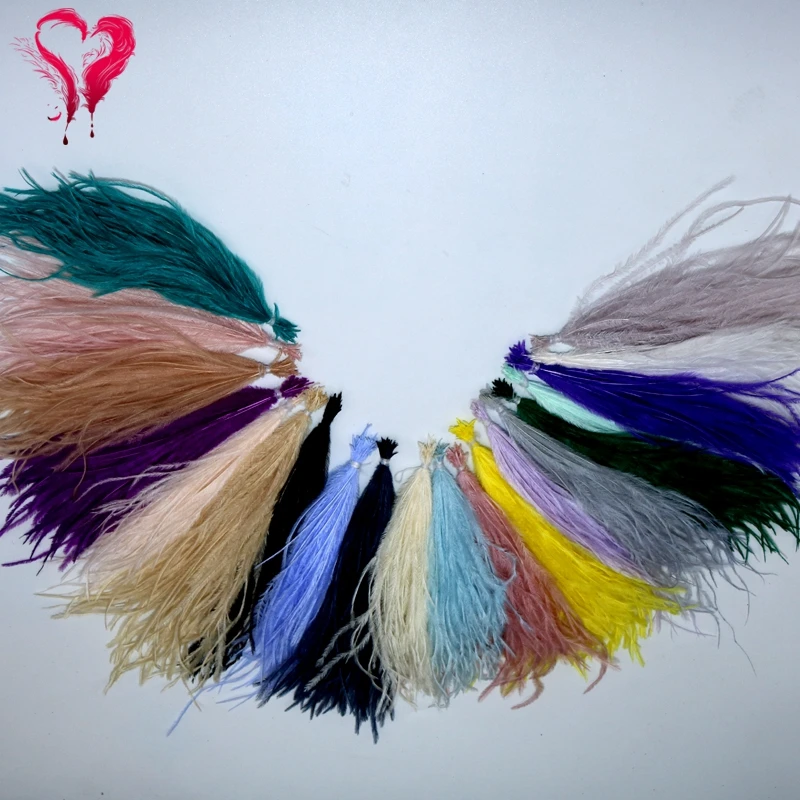 

100 PCS/Lot Size 10-15 15-18 CM Lovely Soft Dyed Colorful Natural Ostrich Feather Strung Bundles For Dress 19 Colors Available