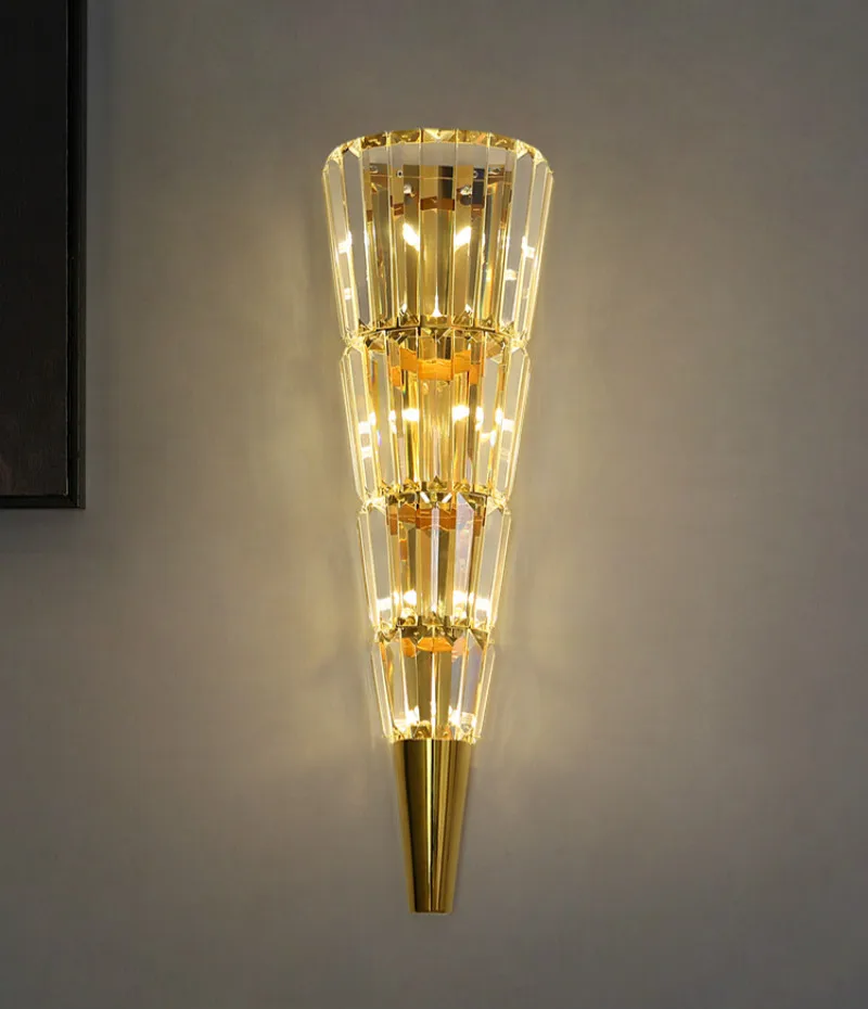 

Novelty Hotel Stainless Steel Wall Lamp For Foyer Project gold Crystal Wall Light Fixtures Luxury Villa Indoor Led Mirror Light