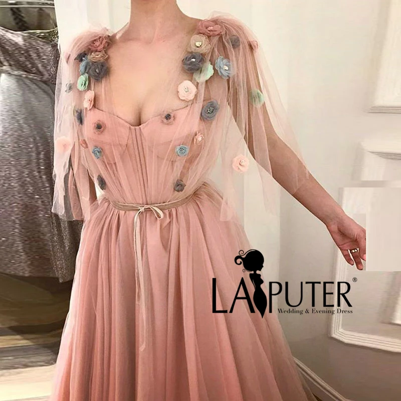 LAIPUTER Vestido Longo De Festa A-Line Красочные цветы v-образный вырез с рукавами с поясом для женщин