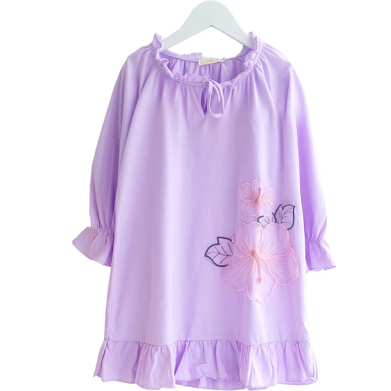 Летние/осенние ночные рубашки для девочек детский хлопковый костюм с длинным