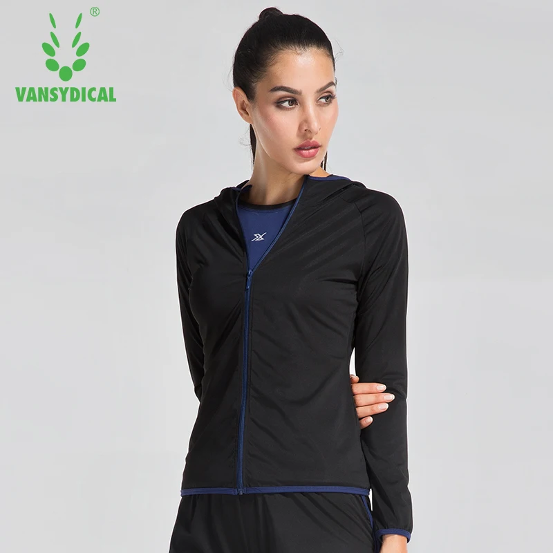 Vansydical/Женская спортивная куртка, дышащая, эластичная, для бодибилдинга, для бега, женская блузка, быстросохнущая, на молнии, для йоги, топы