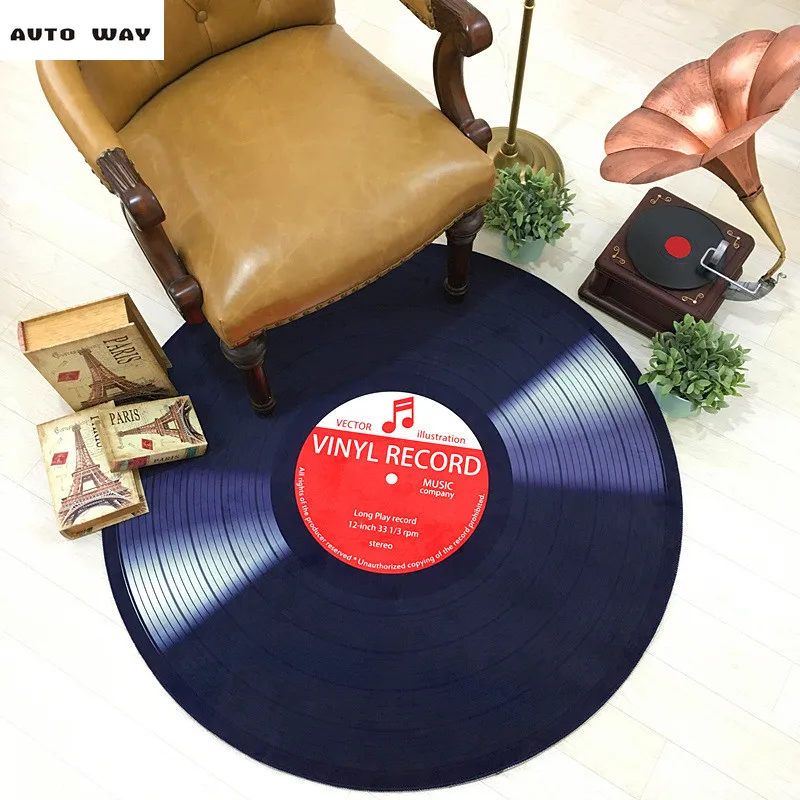 

Europe fashion mats Creative Round mats Retro black carpet study room Vinyl record pattern rug Decorative carpet free shipping