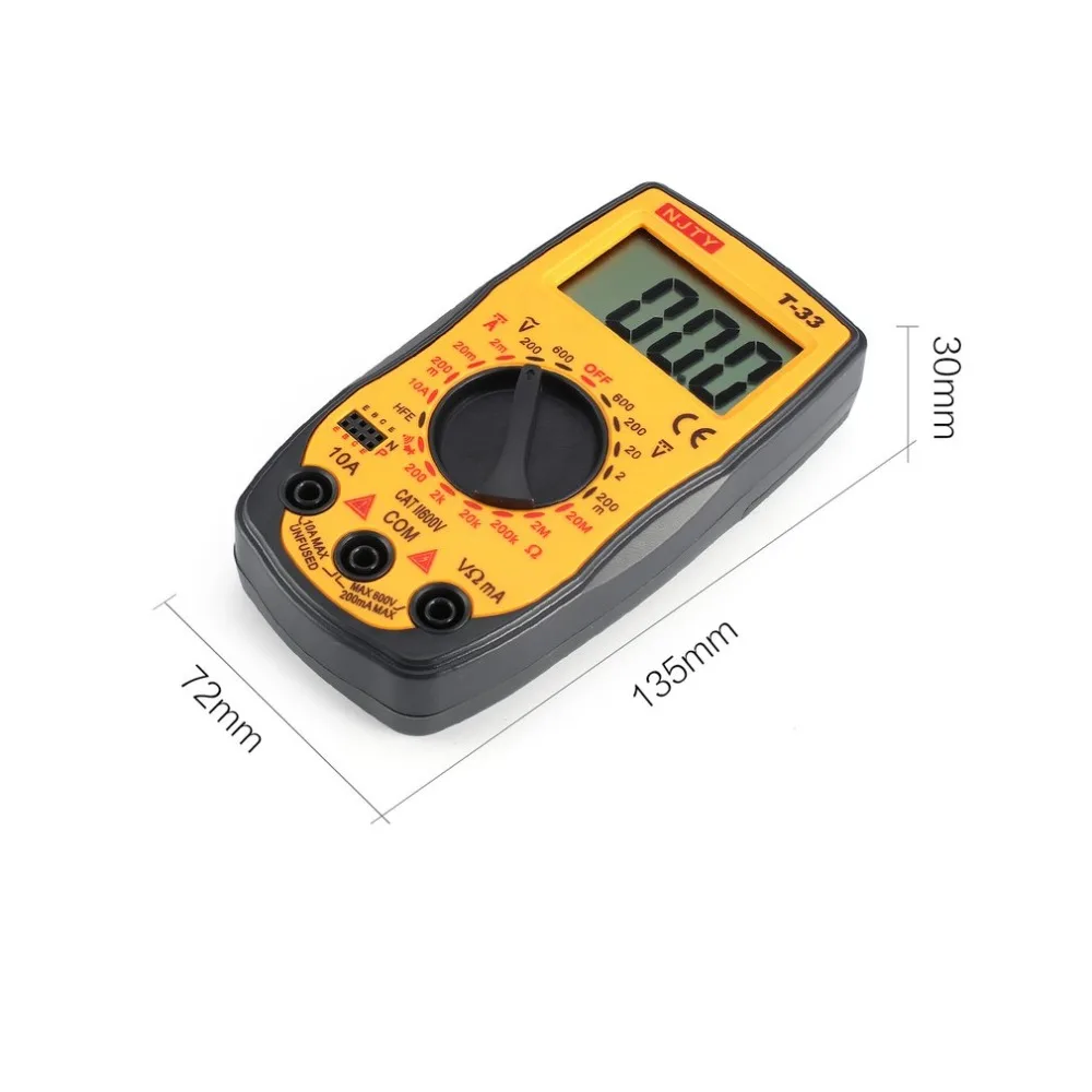 NJTY T-33 Цифровой мультиметр DC/AC Измеритель Напряжения тока мини Амперметр Ом диод HFE тестер непрерывности 2000 отсчетов мультитестер