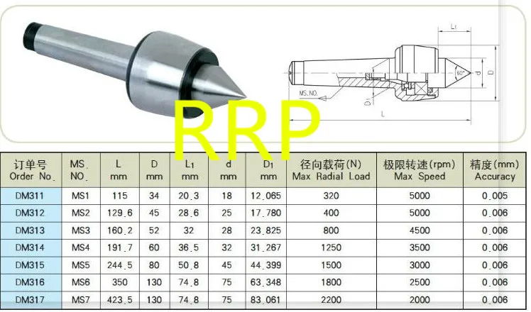 DM312 MT2 precision lignt-duty живой центр, Точность: 0,006 мм