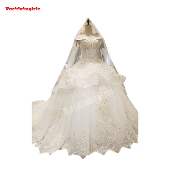 

35541 Champagne Color Wedding Dress Sexy V-neck Stack Fabric Bridal Gown