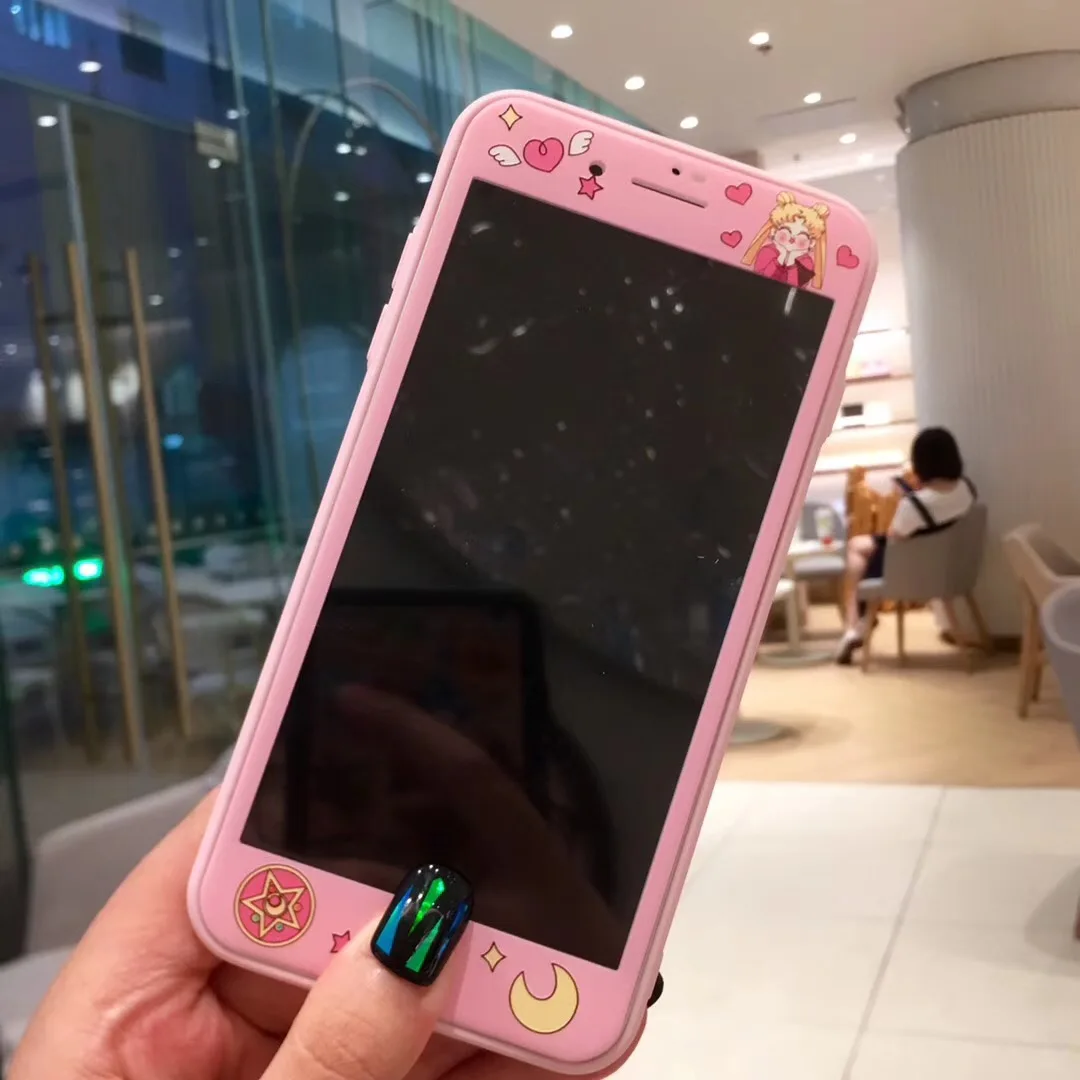 

Cute Sailor Moon Cardcaptor Sakura Anime 3D Full Cover Front Film Tempered Glass For iPhone 6 6S Plus 7 8 Plus Screen Protector