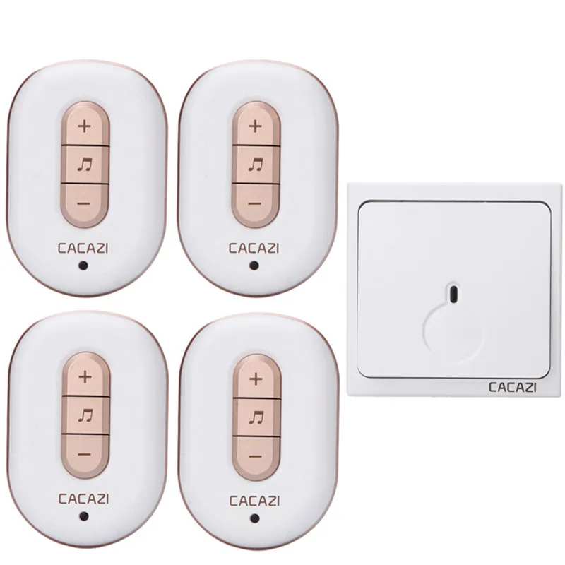 

1 Push Button and 4 Receiver High Quality  IP44 Waterproof Wireless Doorbell 280M Range with 48 Chimes Tone 6-Level Volume with