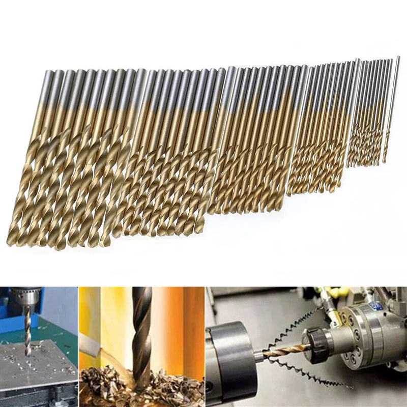 Drill Bit Set 1.0/1.5/2.0/2.5/3.0mm High Steel Titanium 50Pcs Hss Coated Drill Woodworking Wood Tool For Wood Plastic Aluminum