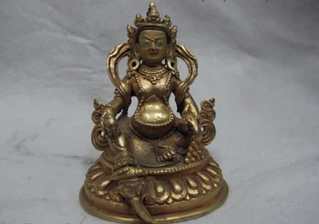 

USPS to USA S0946 100% Copper 24K Gold Gild Tibet Yellow Jambhala Buddha God of wealth Statue