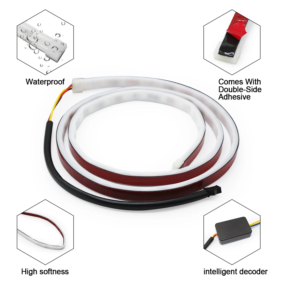 MODERN CAR RGB Dynamic Streamer Rear Trunk Lights Multicolor Tail Box Light Brake Turn Signal Warning LED 120/150CM Strip Lights