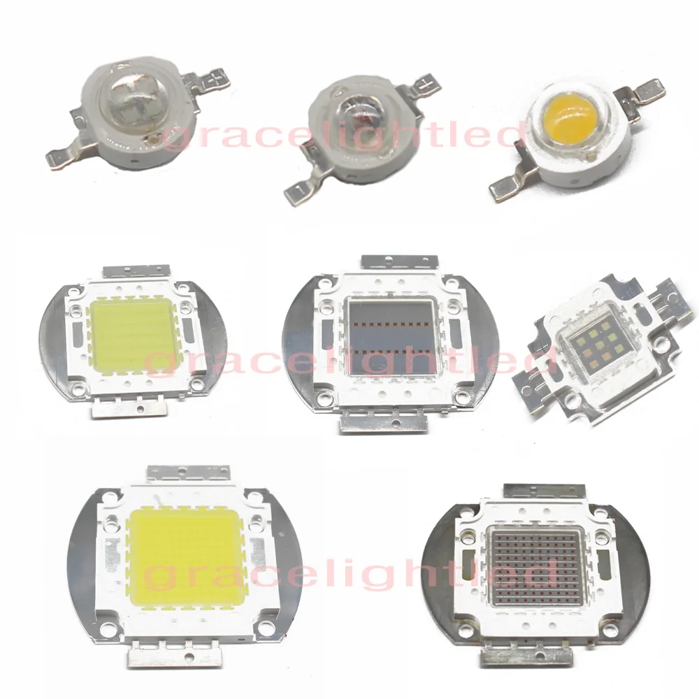 Светодиодный светильник 1 Вт, 3 Вт, 5 Вт, 10 Вт, 20 Вт, 30 Вт, 50 Вт, 100 Вт, высокая мощность, чип COB, Теплый Холодный белый, красный, зеленый, синий 1, 3, 5, 10, 20, 50, 100 Вт, светодиодные лампы