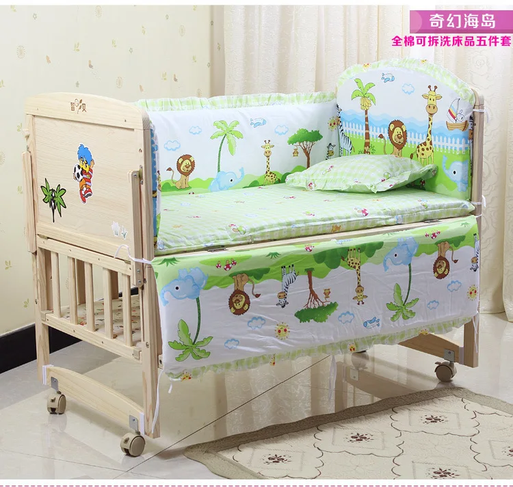 

Promotion! 6PCS Duvet Baby crib bedding set 100% cotton bedclothes bed decoration (3bumper+matress+pillow+duvet)