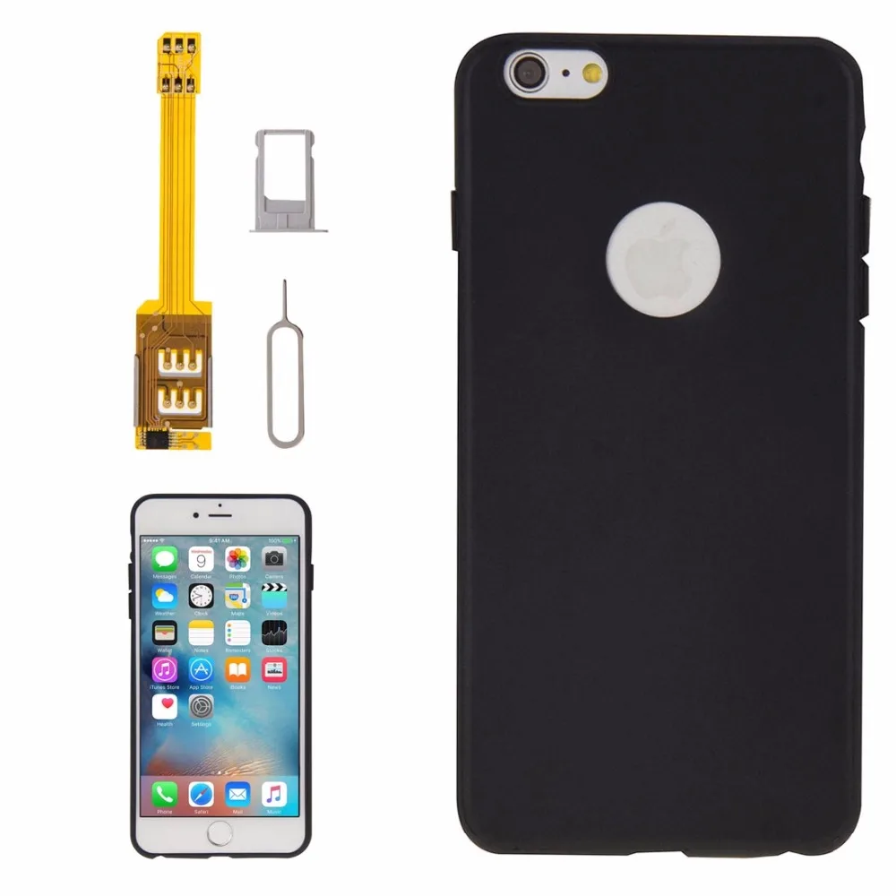 

4 in 1 (Dual SIM Card Adapter + TPU Case + Tray Holder + Sim Card Tray Holder Eject Pin Key), For iPhone 6s Plus 6 Plus