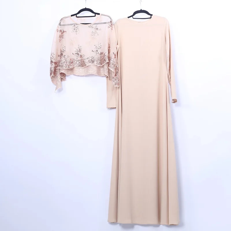 Мусульманская абайя блесток 2 шт. комплект плащ mAh платье кимоно Арабский Кафтан платье из Дубая Восточный халат из марокена Eid Рамадан