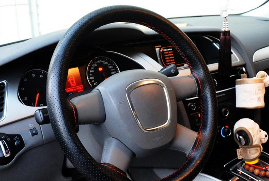 14.96″ DIY Steering Wheel Covers Hand-stitched PU Leather Braid Steering-Wheel Of Car With Needle Thread Interior Accessories
