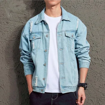 

Mens Denim Jacket Fashion Hip Hop Streetwer Ripped Denim Jacket Mens jaqueta jeans masculino Male Cowboy Coats chaqueta hombre
