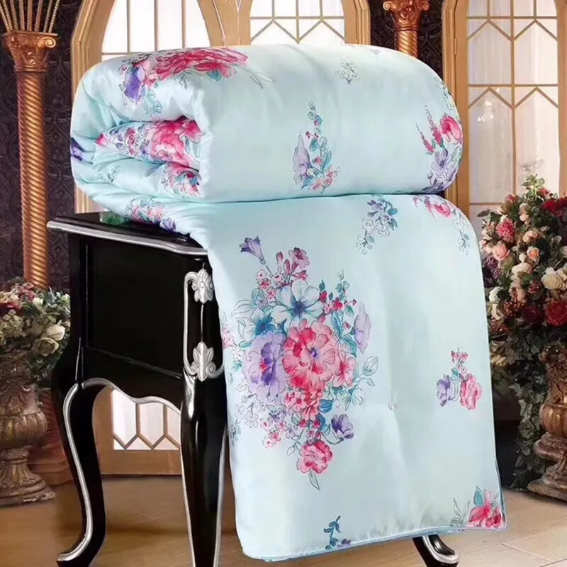 3D Flower Print Mulberry Silk Blanket Spring Autumn Warm Soft Patchwork Quilt Twin Full Queen King Floral Comforter Quilts bed comforter silk quilt