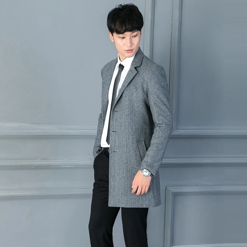 2017 New Arrivals Men's Gray Wool Herringbone Coat Smart