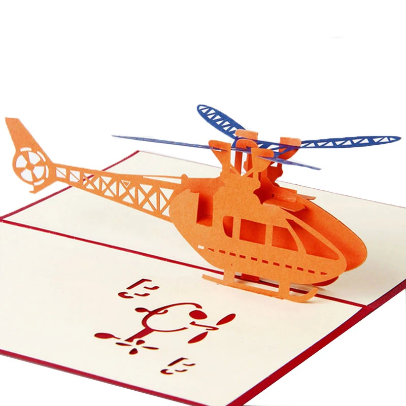Handmade Grey Helicopter Pop Up Card