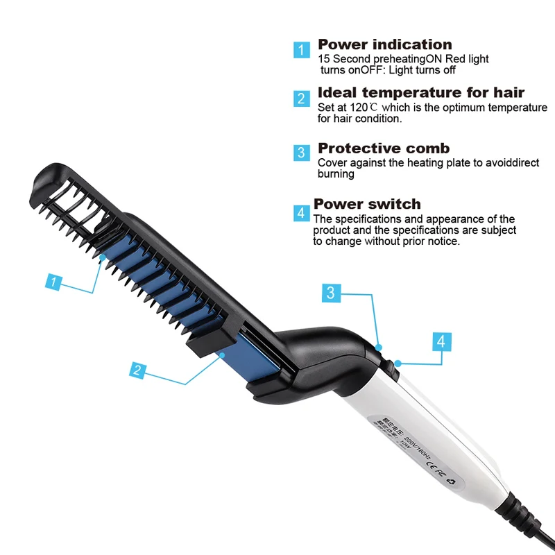 All In One Men Quick Beard Straightener Ceramic Mustache Straightening Comb Curling Iron Hairbrush Hair Care Styling Tools 1