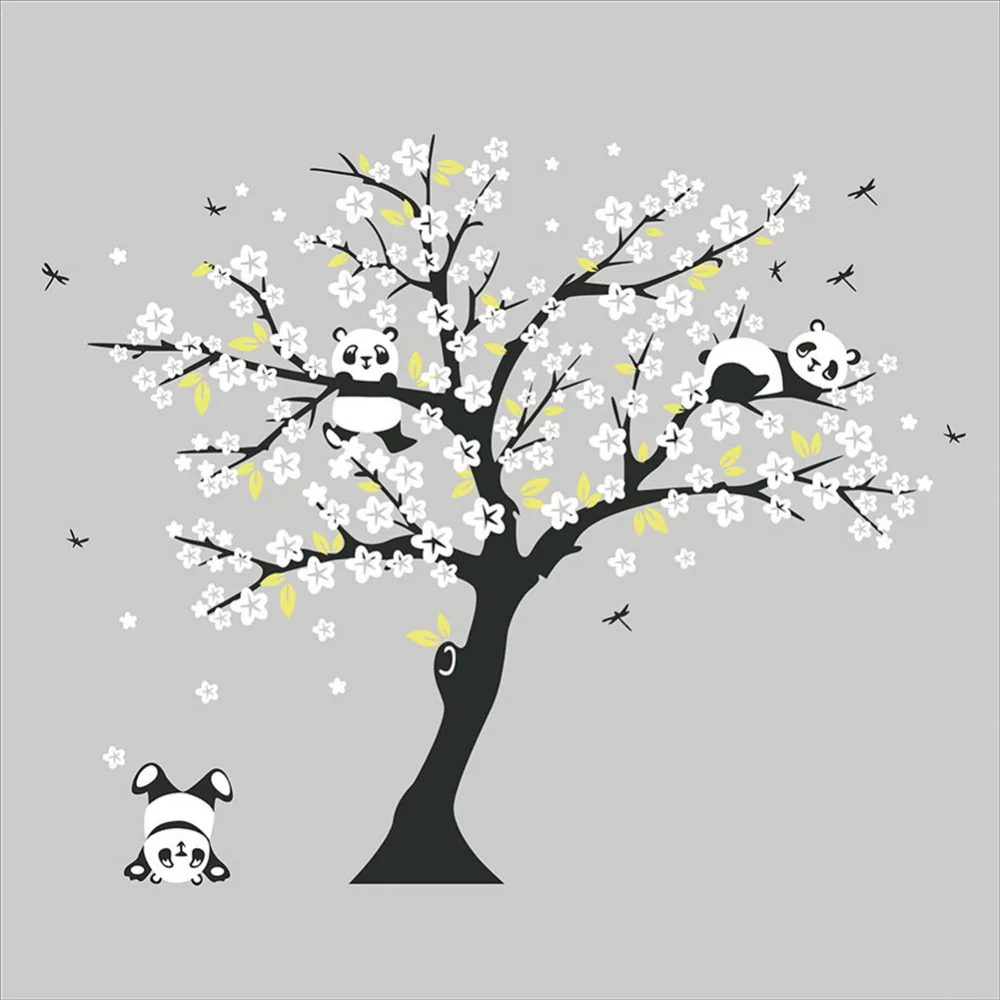 Огромный белый цветок вишни дерево настенные наклейки декоративный для детской комнаты наклейки игра панда Наклейка на стену для детской комнаты диван фон