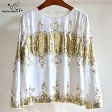 Французские Подиумные дворцовые блестящие рубашки для подиума знаменитостей футболка с блестками рубашка из бисера Blusa Camisa