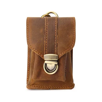 

Men Vintage Genuine Real Leather Small Fanny Bag Cigaretee Case Lighter Holder Pouch Belt Bags Practical Casual Hook Waist Pack
