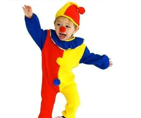 

Halloween Carnival Clown Circus Cosplay Costumes 3pcs Children Kids Baby Jumpsuits & Rompers+Hat+Nose