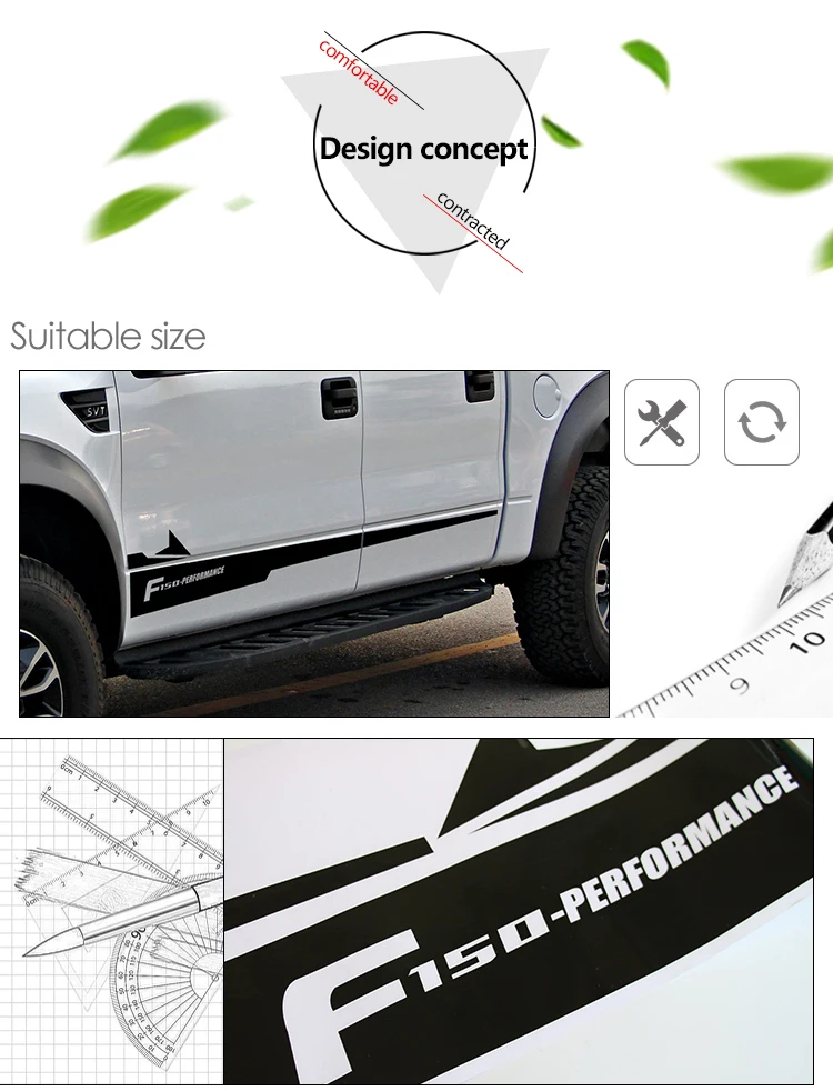F-150 производительность боковая Автомобильная юбка в полоску Графика виниловые наклейки на автомобиль для Ford F150 Raptor SVT Flare габаритный фонарь хром