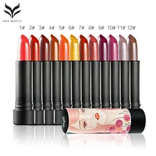 HUAMIANLI помада, 12 цветов, сексуальная стойкая губная помада, водостойкая, Очаровательная косметика, губная помада, жемчужный блеск, красота, макияж губ