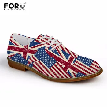 

FORUDESIGNS Men Classic Leather Casual Shoes Oxford shoes Male Fashion Flats Work Shoes National flag Printing Lace up Shoes