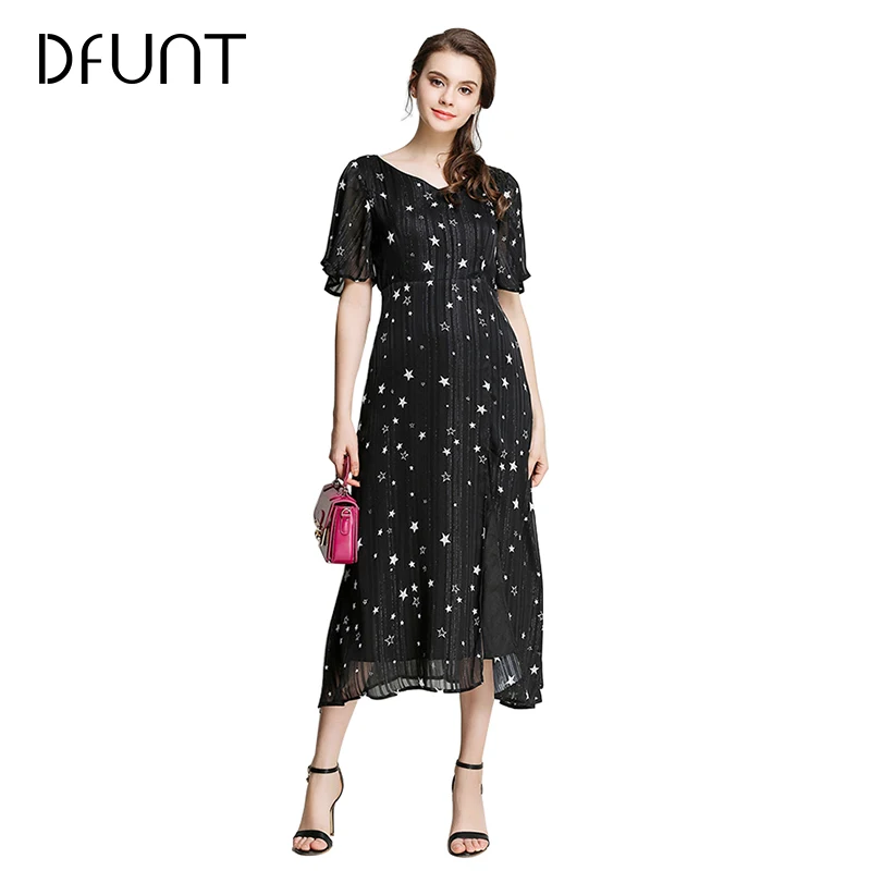 Dfunt лето сексуальная звезда шаблон шифон beach dress 2017 с коротким рукавом прозрачный