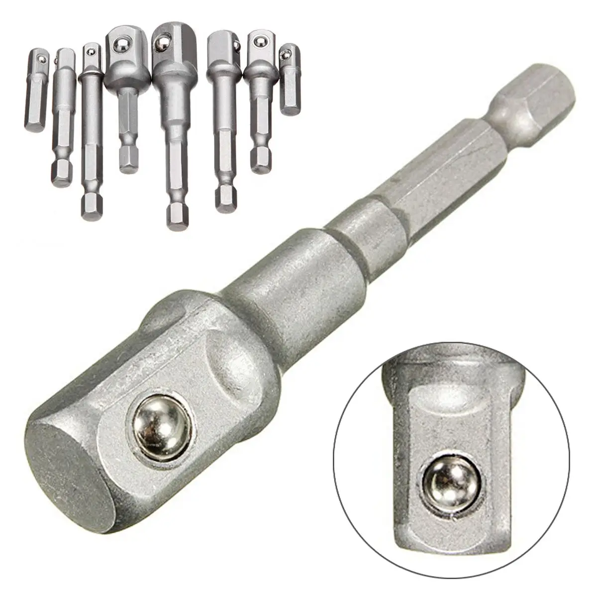 DWZ 8pcs Socket Bits Adapter Set Hex Drill Nut Driver Power Shank 1/4" 3/8" 1/2" New
