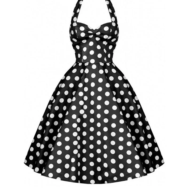 

Plus Size Polka Dot Dress Women Vintage Swing Halter Belt 50s 60s Rockabilly Prom Party Dresses Retro Feminino Vestidos
