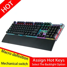 Aula pc teclado mecânico 104 teclas, usb, mix, led, retroiluminado, preto, azul, vermelho, para russo, espanhol, hebraico, jogos teclado teclado