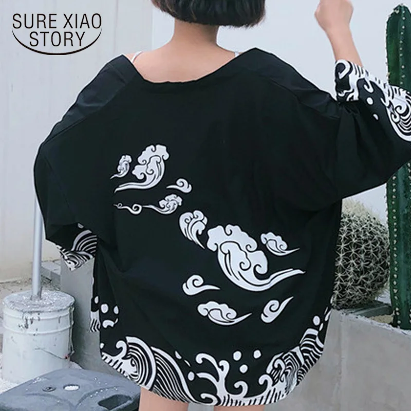blouses woman 2019 women blouses Cardigan print chiffon blouse women loose plus size ladies tops womens tops and blouses 4310 50