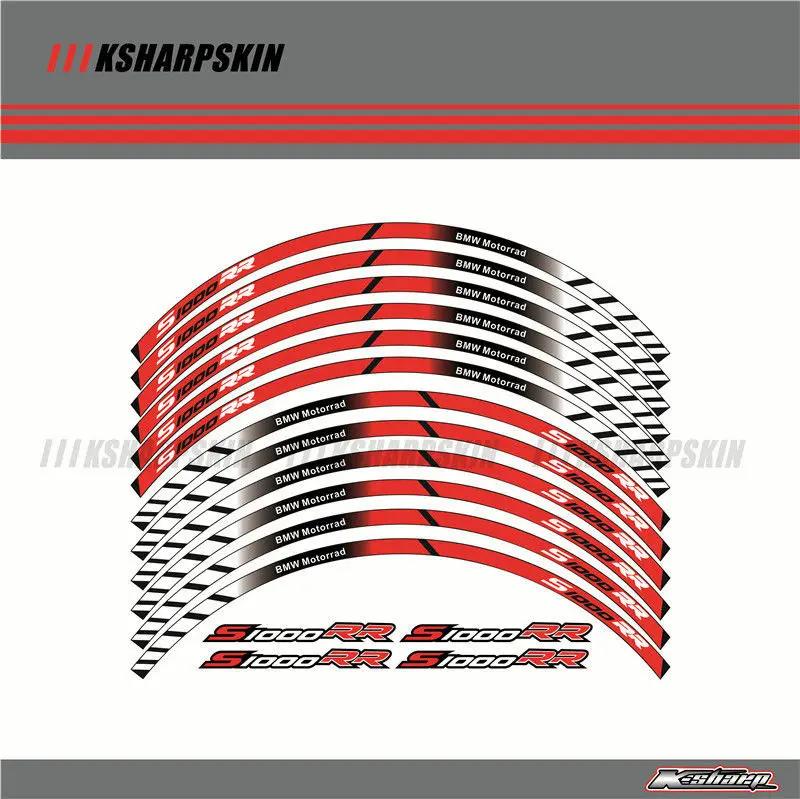 12 X толстый край внешний обод наклейка полоса колеса наклейки подходят BMW S1000RR 17'' - Цвет: K-LQT-BMW-S1000RR-01